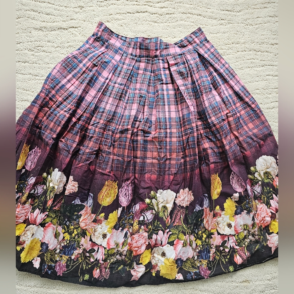 Plaid floral circle skirt